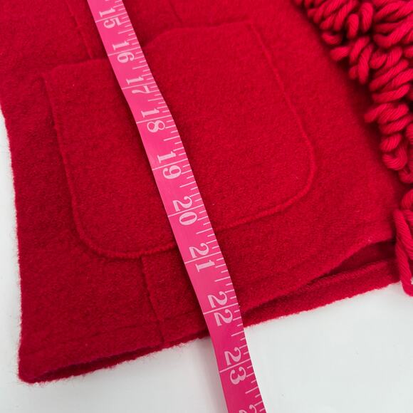 Vintage Lisa International Boiled Wool Cardigan Sweater Large Red V Neck Fringe - Picture 7 of 10